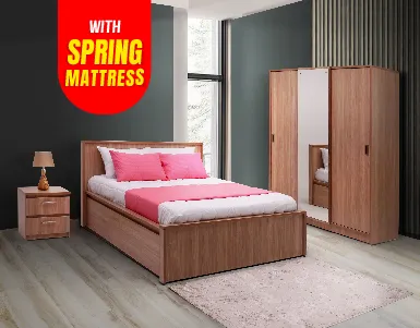 Montana Bedroom Suite (2D Wardrobe + Bed + BSC +  7 Inch Spring Mattress) (LF-MONT-SPM-BRS-S)
