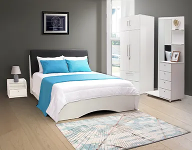 Oregon Bedroom Suite - White (2D Wardrobe + Bed + Dressing Table + BSC + 7 Inch Spring Mattress) (LF-ORGN-2A-SPM-BRS-WHT-S)