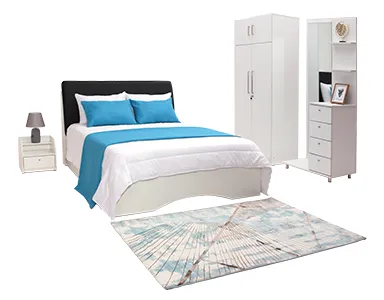 Oregon Bedroom Suite - White (2D Wardrobe + Bed + Dressing Table + BSC + 7 Inch Spring Mattress) (LF-ORGN-2A-SPM-BRS-WHT-S)