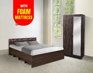 Rover 2WD Bedroom Suite (2D Wardrobe + 75"x60" Bed + Double Layer Foam Mattress) (LF-ROVER-2D-FM-BRS-S)