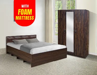 Rover 3WD Bedroom Suite (3D Wardrobe + 75"x60" Bed + Double Layer Foam Mattress) (LF-ROVER-3D-FM-BRS-S)