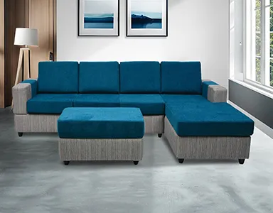 Awana Sectional sofa  - Grey Base And Blue Cushions