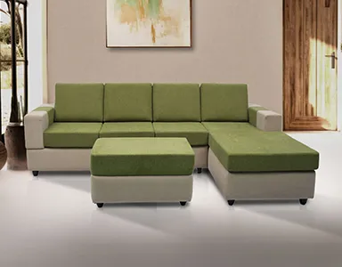 Awana Sectional sofa  - Beige Base And Green Cushions