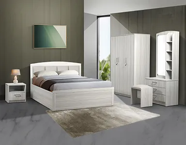 Florida Bedroom Suite (3D Wardrobe + Bed + Dressing Table + BSC + Stool + 7 Inch Spring Mattress) (WF-FLO-3D-SPM-BRS-S)