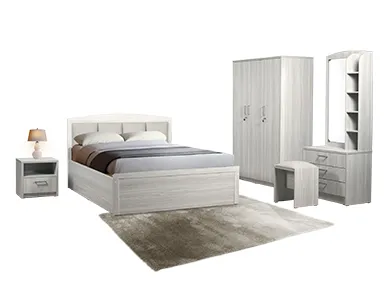 Florida Bedroom Suite (3D Wardrobe + Bed + Dressing Table + BSC + Stool + 7 Inch Spring Mattress) (WF-FLO-3D-SPM-BRS-S)