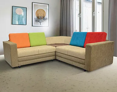Legend Sectional Sofa - Brown Base And Red, Blue, Orange And Green Back Cushions
