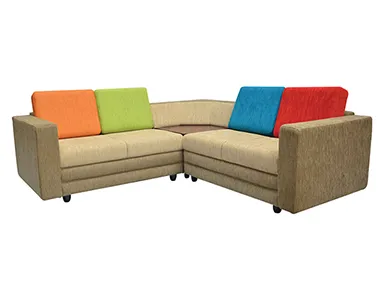 Legend Sectional Sofa - Brown Base And Red, Blue, Orange And Green Back Cushions