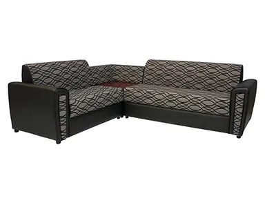 Levon Sectional Sofa - Black PVC And Grey Colour Flocking Fabric