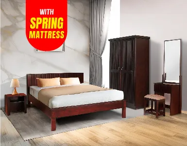 Oxford Bedroom Suite (2D Wardrobe + Bed + Dressing Table + BSC + Stool + 7 Inch Spring Mattress) (WF-OXFORD-SPM-BRS-S)