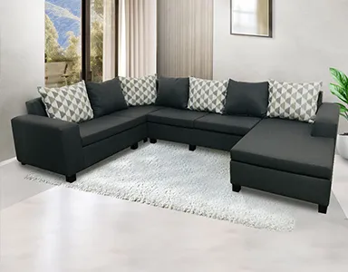Florac Sofa - 4 Seaters With Longue - Gray Fabric (WFL-FLORAC-08-GR-S)