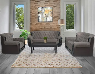 Kingston Fabric Sofa - Brown PVC And Fabric