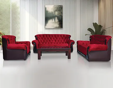 Kingston Fabric Sofa - Maroon PVC And Fabric