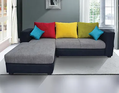 Winter Sectional Sofa - Black And Grey Base And Green, Yellow And Maroon Back Cushions