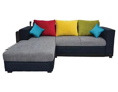 Winter Sectional Sofa - Black And Grey Base And Green, Yellow And Maroon Back Cushions