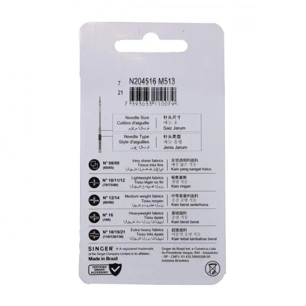 Lot De 5 Aiguilles Singer 2045 Pour Tricot Et Tissus Extensibles - Épaisseurs 70/09 Et 80/11