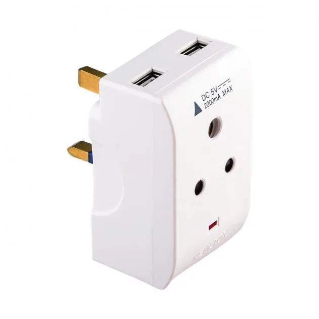 Kevilton Square Pin To Round Pin (13A To 5A) 1 To 1 Convertor With USB