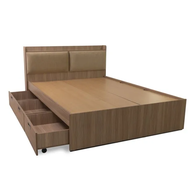 Louvre Double Bed With Drawer Units - LF-LOUVRE-BDQ-SHW-S  (Sahara Walnut)
