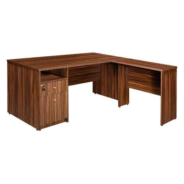 Office L Shape Office Table Drawer & Cupboard - Walnut Color (LF-OFI-LTAB-001-WN-S)