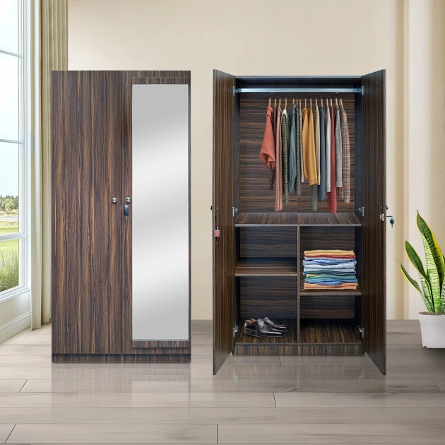 Rover Wardrobe - 2 Door With Mirror - Walnut (LF-ROVER-2DMW-WN-S)