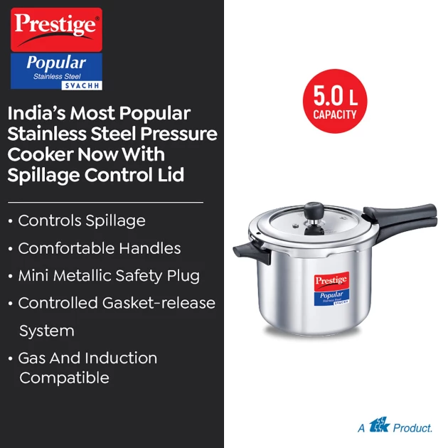 Prestige 5L Popular Stainless Steel Pressure Cooker SVACHH (PCP50-SS-SV)