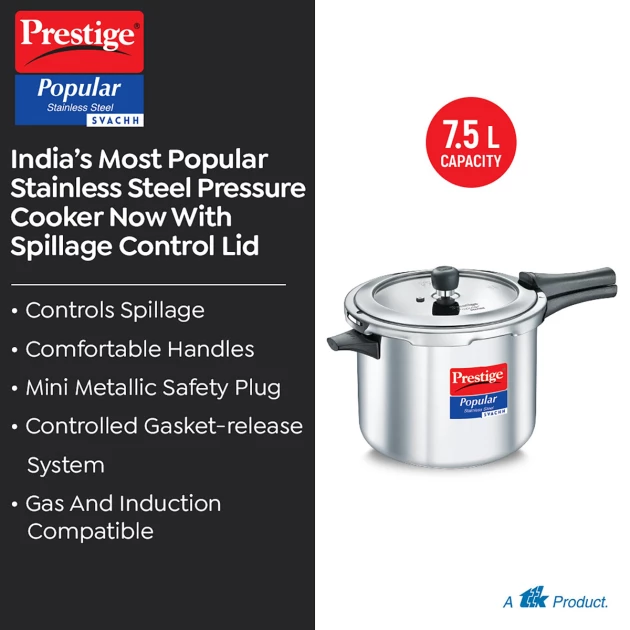 Prestige 7.5L Popular Stainless Steel Pressure Cooker SVACHH (PCP75-SS-SV)