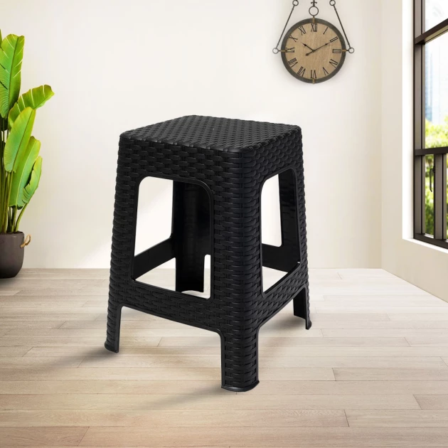 Rattan Plastic Stool - Black (RTN-ST-BL)