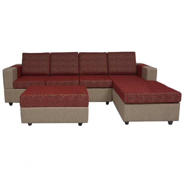 Awana Sectional sofa  - Light Grey Base And Maroon Cushions