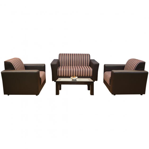 Lite Sofa - Brown PVC And Dark And Light Brown Striped Fabric