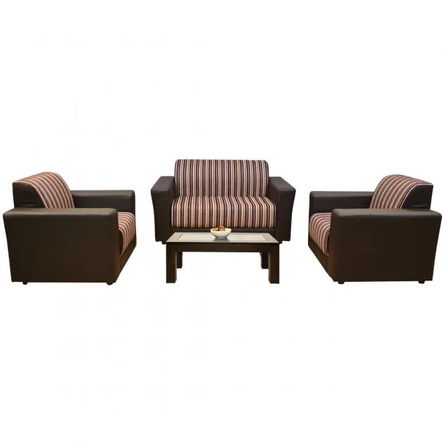Lite Sofa - Brown PVC And Dark And Light Brown Striped Fabric