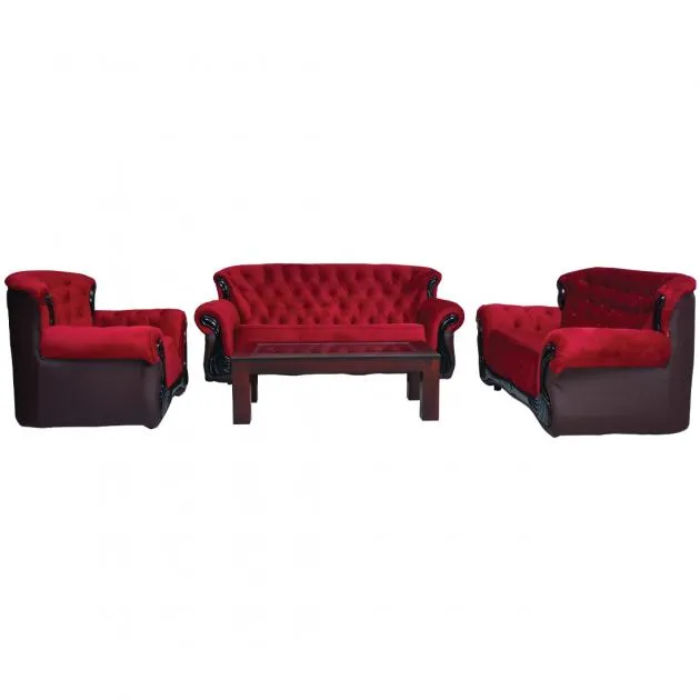 Kingston Fabric Sofa - Maroon PVC And Fabric