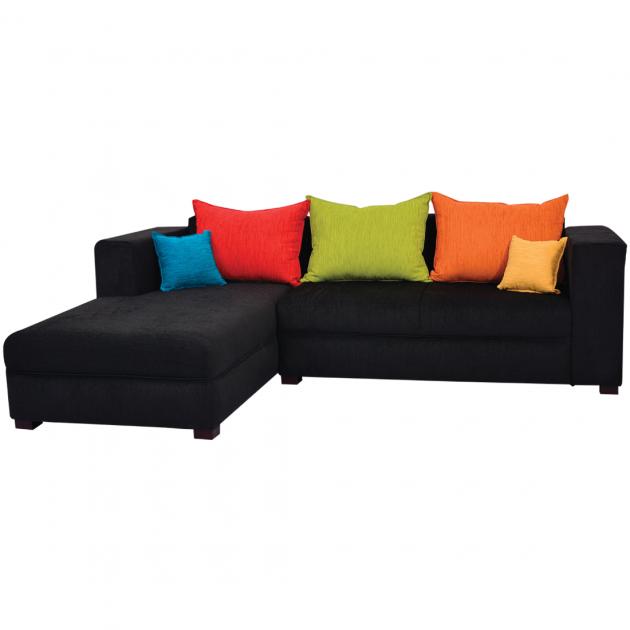 Winter Sectional Sofa - Black Base And Green, Orange And Maroon Back Cushions Fabrics