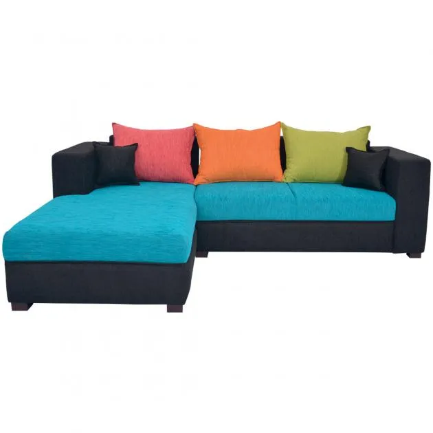 Winter Sectional Sofa - Black And Blue Base And Green, Orange And Pink Back Cushions