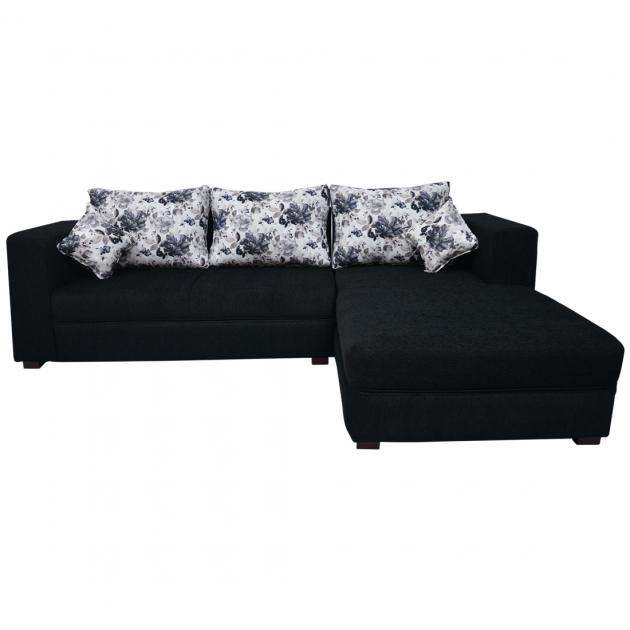 Winter Sectional Sofa - Black Base And White And Dark Grey Floral Cushions