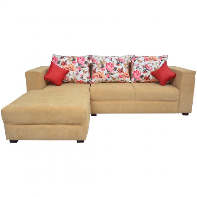 Winter Sectional Sofa - Light Brown Base And White And Pink Floral