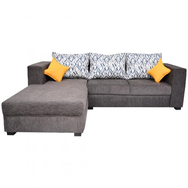 Winter Sectional Sofa - Grey Base And White And Dark Grey Diamond Printed Back Cushions