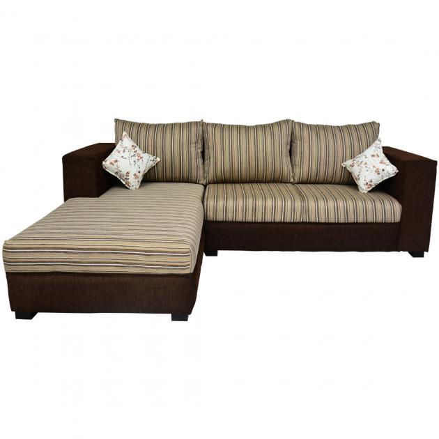 Winter Sectional Sofa - Dark Brown And Light Brown Striped Back Cushions