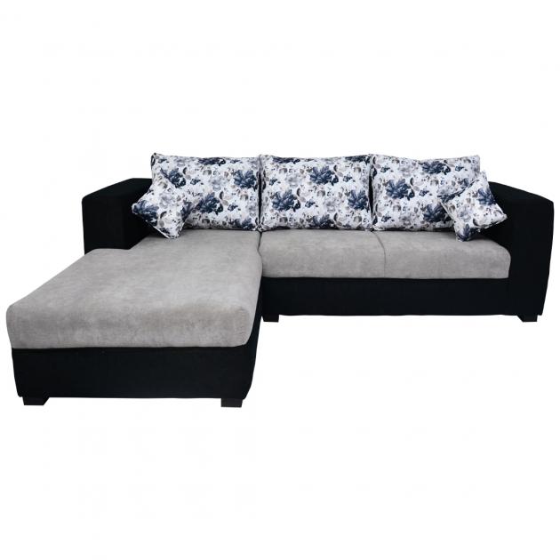 Winter Sectional Sofa - Black And Grey Base And White And Dark Grey Floral Back Cushions