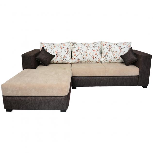 Winter Sectional Sofa - Dark And Light Grey Base And White And Pink Floral Back Cushions