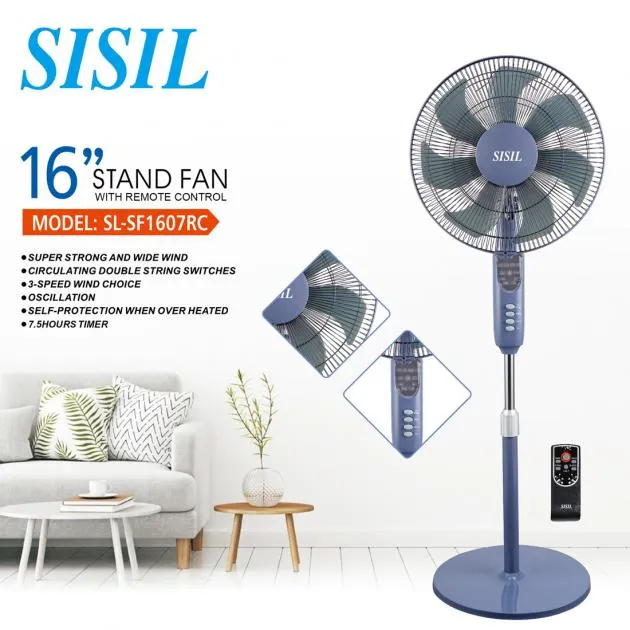 Sisil Pedestal Fan SL-SF1607RC, 3 Speeds, 65W With Remote