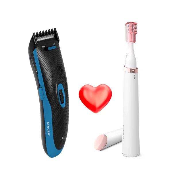 Singer Rechargeable Hair Clipper With Two Detachable Combs + Philips Touch-Up Pen Trimmer HP6388 - For Eyebrows & Facial (Valentine-Bundle-2025-004)