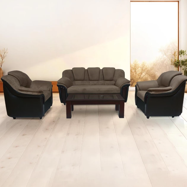 Dune Sofa - Brown PVC And Light Brown Micro Fabric (WF-DUNE-01-S)