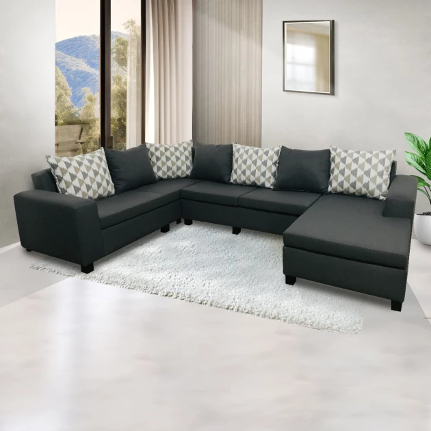 Florac Sofa - 4 Seaters With Longue - Gray Fabric (WFL-FLORAC-08-GR-S)