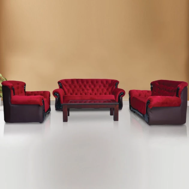 Kingston Fabric Sofa - Maroon PVC And Fabric