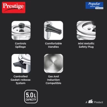 Prestige 5L Popular Stainless Steel Pressure Cooker SVACHH (PCP50-SS-SV)