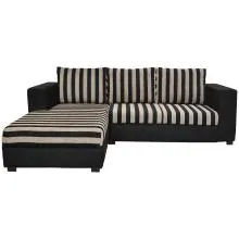 Winter Sectional Sofa - Black Base And Black And Light Brown Striped Cushions