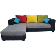 Winter Sectional Sofa - Black And Grey Base And Green, Yellow And Maroon Back Cushions